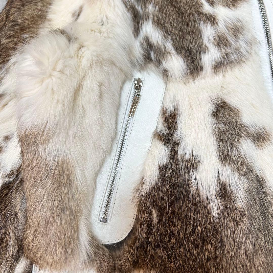 ラビットファー　レザージャケット　アニマル　ポケット付き