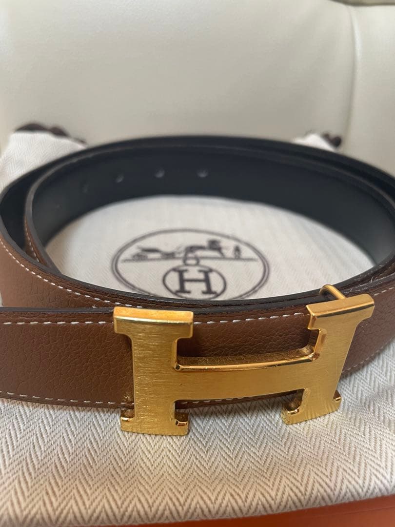 HERMES エルメス H型ゴールド　バックル リバーシブル　ベルト　85