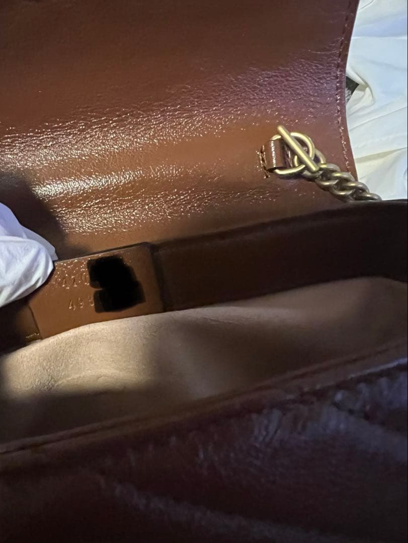 GUCCI 「GG マーモント」ミニショルダーバック　ブラウン