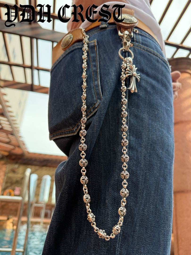 新入荷　バイカー必須　フラワークロスウォレットチェーン　刻印有り　MLCN05