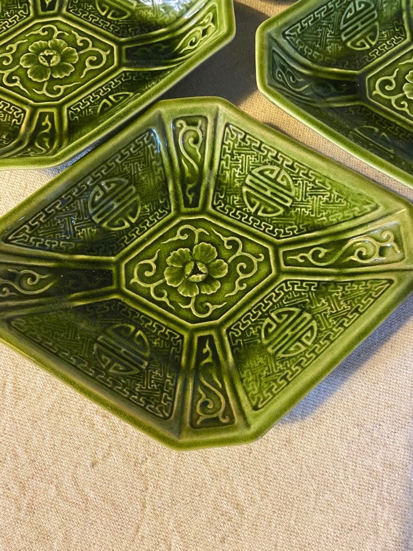 菱形皿　陽刻　4枚　珉平焼？三田焼？