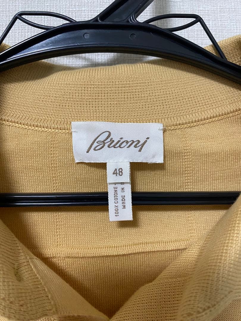 【にこにこセレクト】Brioni ベージュチェック柄 長袖ポロシャツ 48