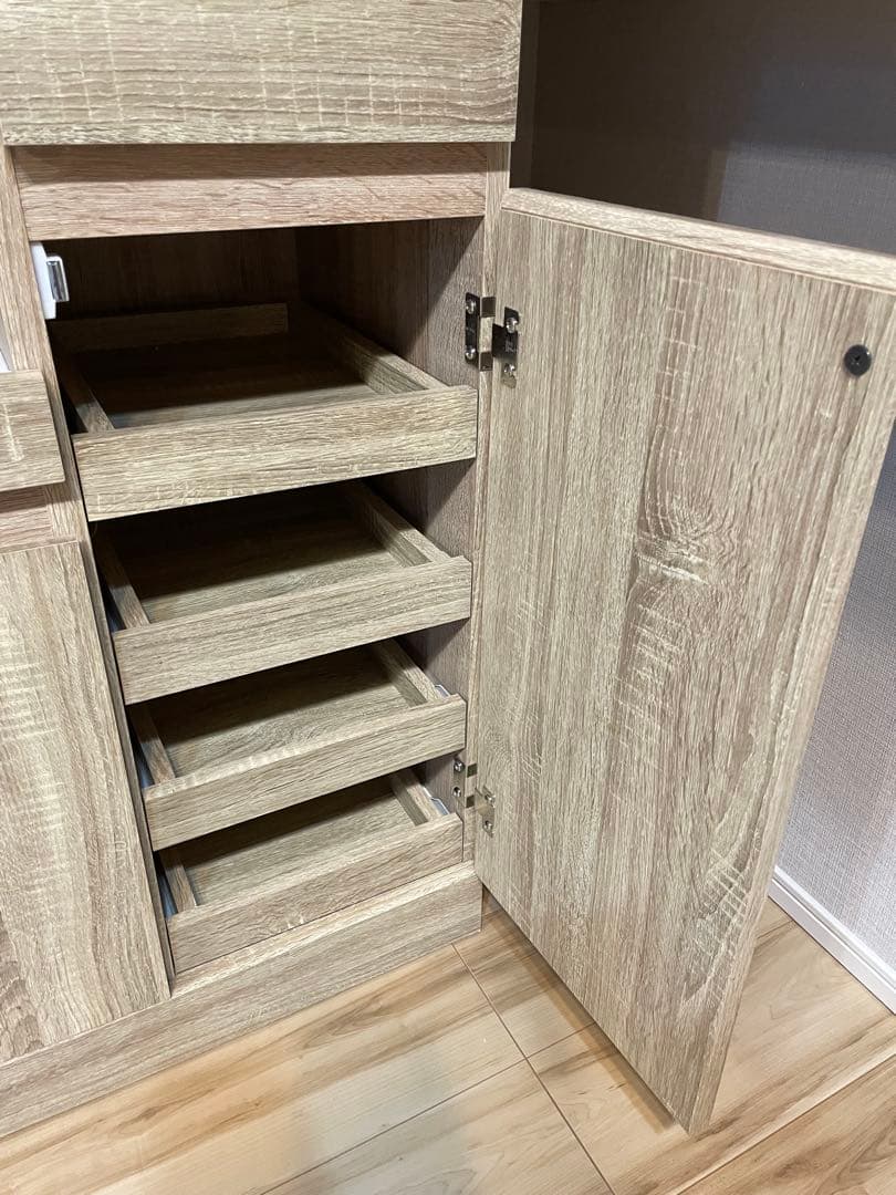 LOWYA 食器棚 レンジボード 幅90 ＆家具転倒防止突っ張り棒