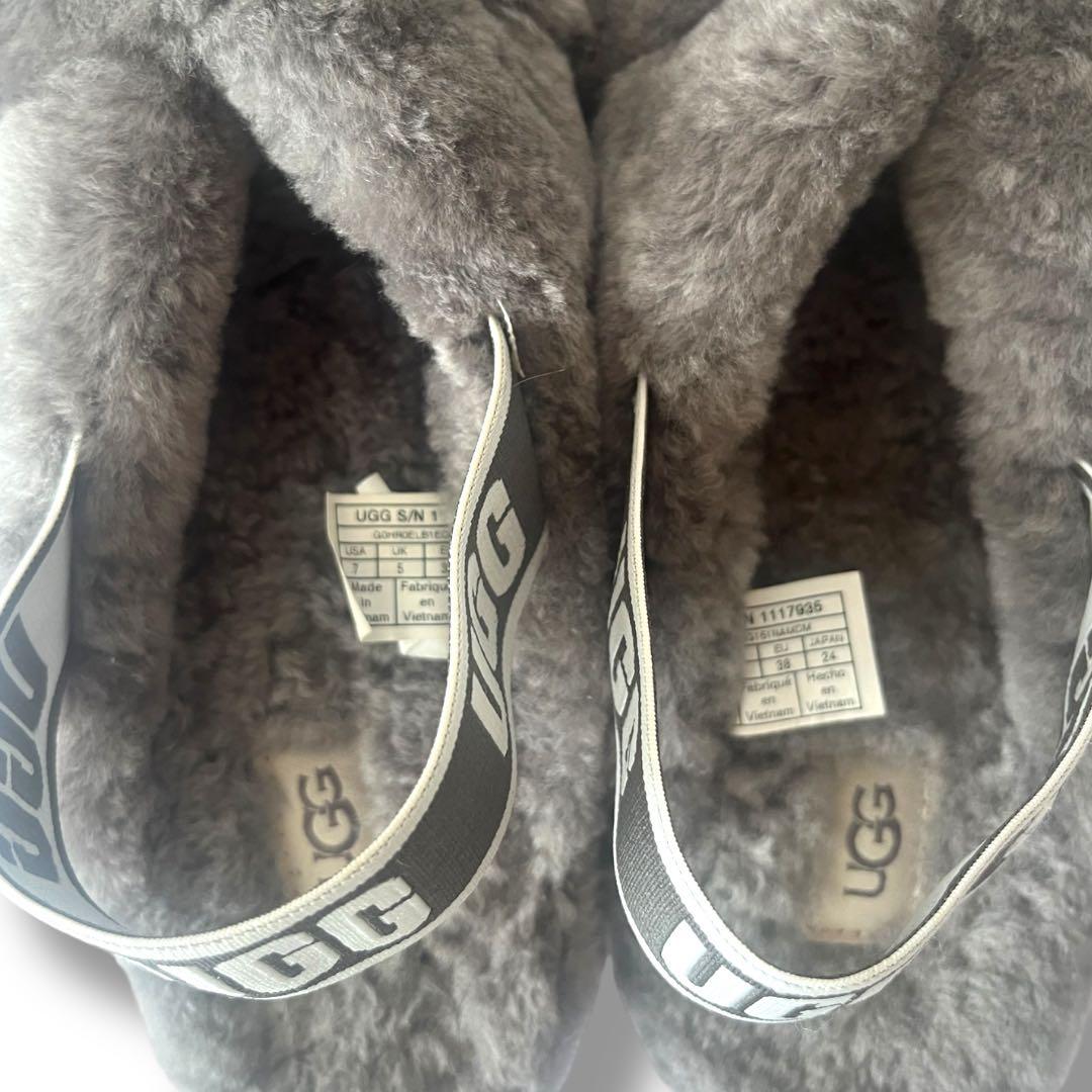 UGG アグ グレー ファーサンダル ファブ イヤー FAB YEAH 24cm
