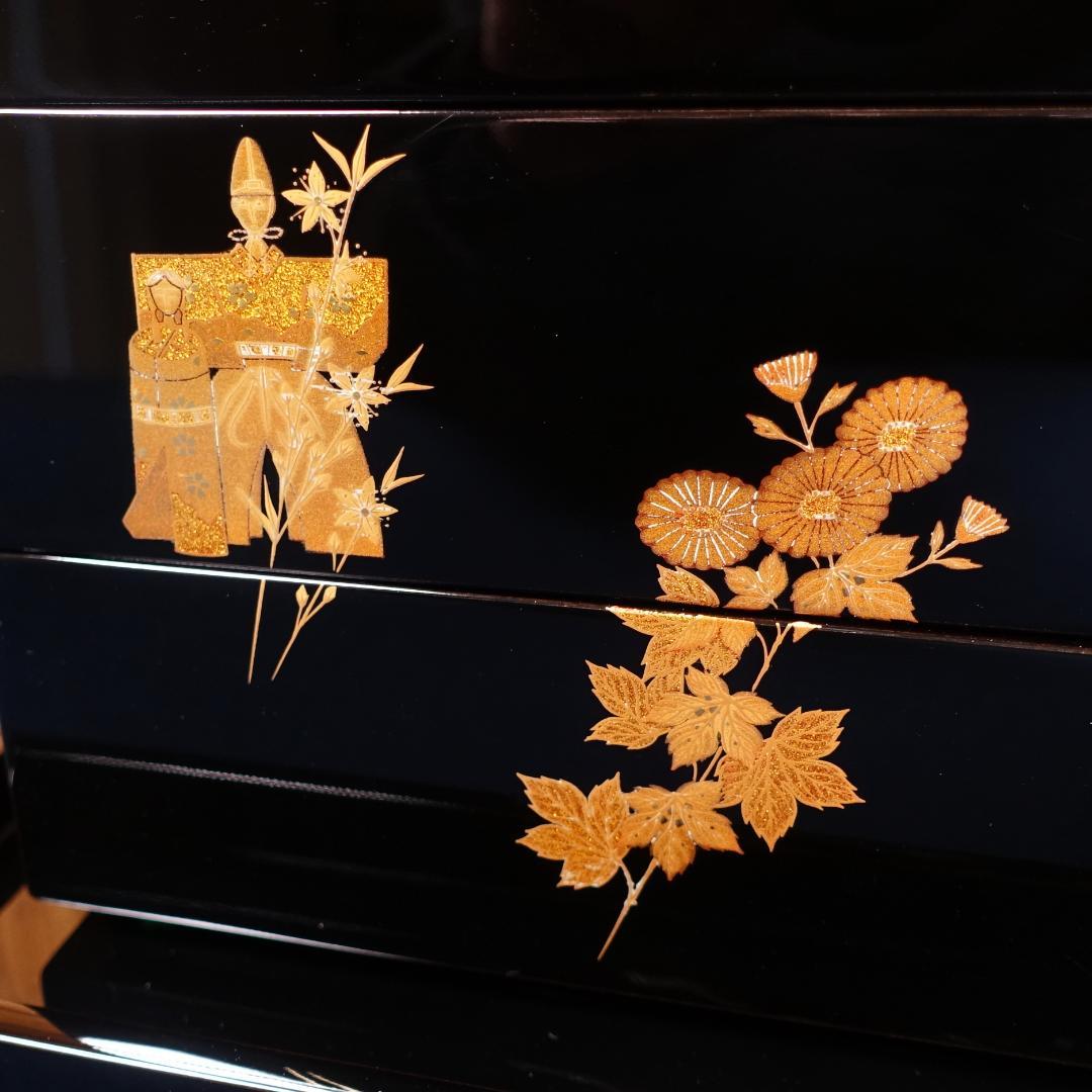 極細密画の本金蒔絵 輪島塗師 耕雲 川口浩文 五節句蒔絵 三段重箱 共箱付