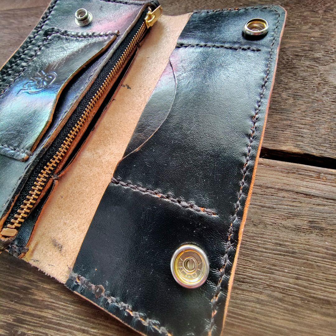 トラッカーウォレット 手染め黒 ロングタイプ