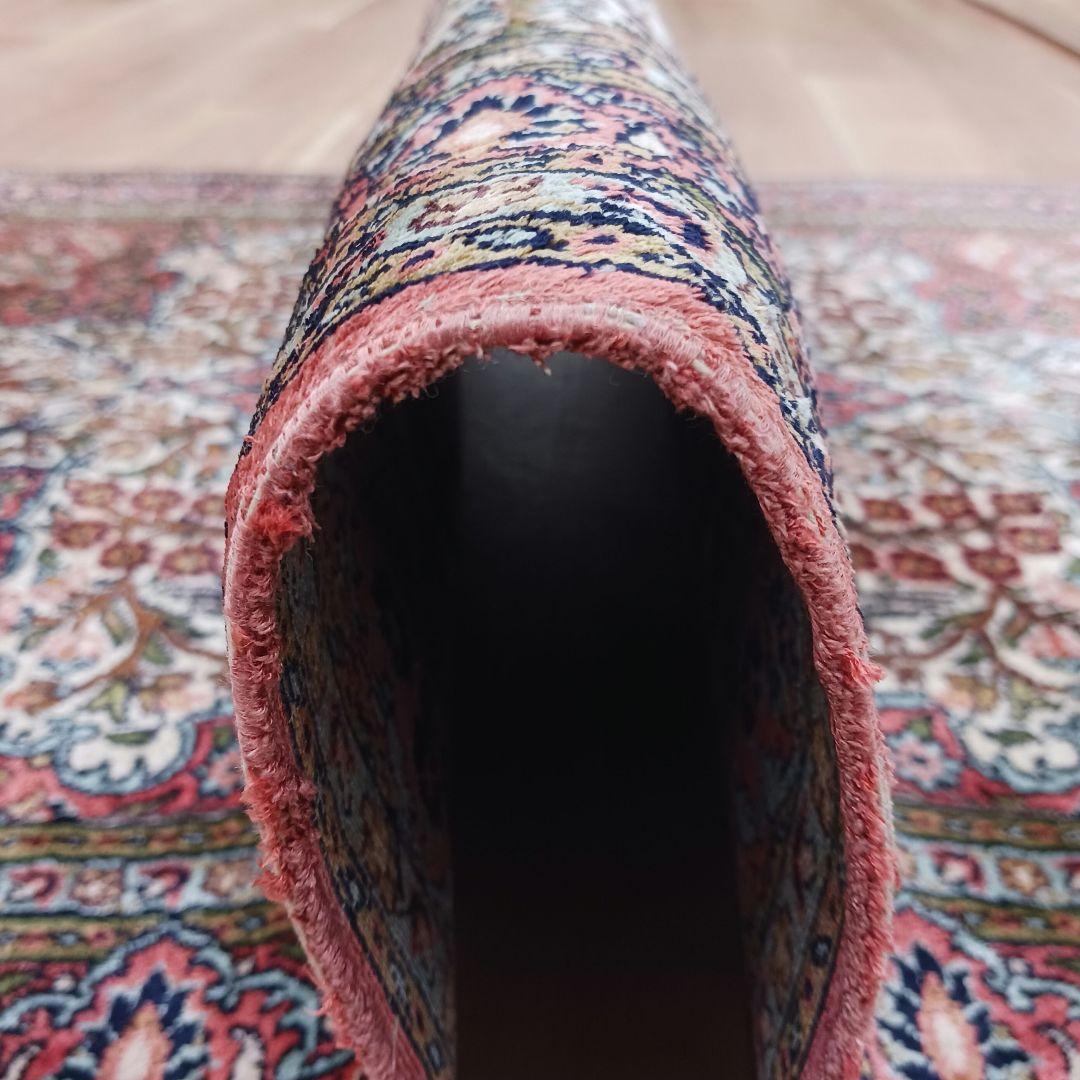 Y3203 インド カシミールシルク 絨毯 手織り 153×94㎝