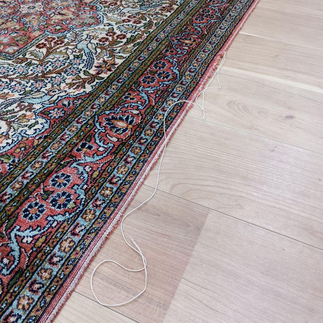 Y3203 インド カシミールシルク 絨毯 手織り 153×94㎝