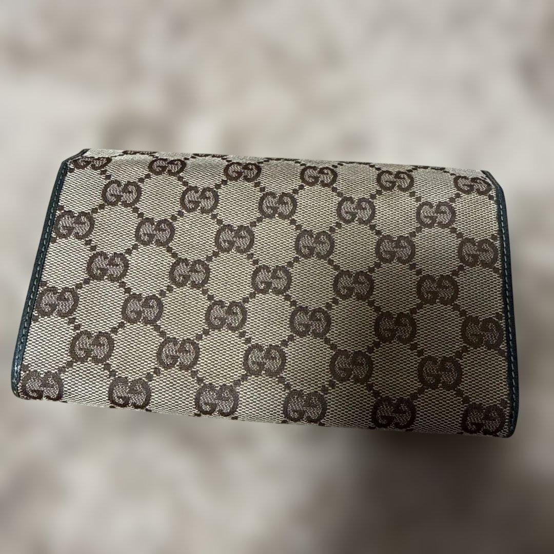 Gucci GGパターン 長財布 グリーン ベージュがま口