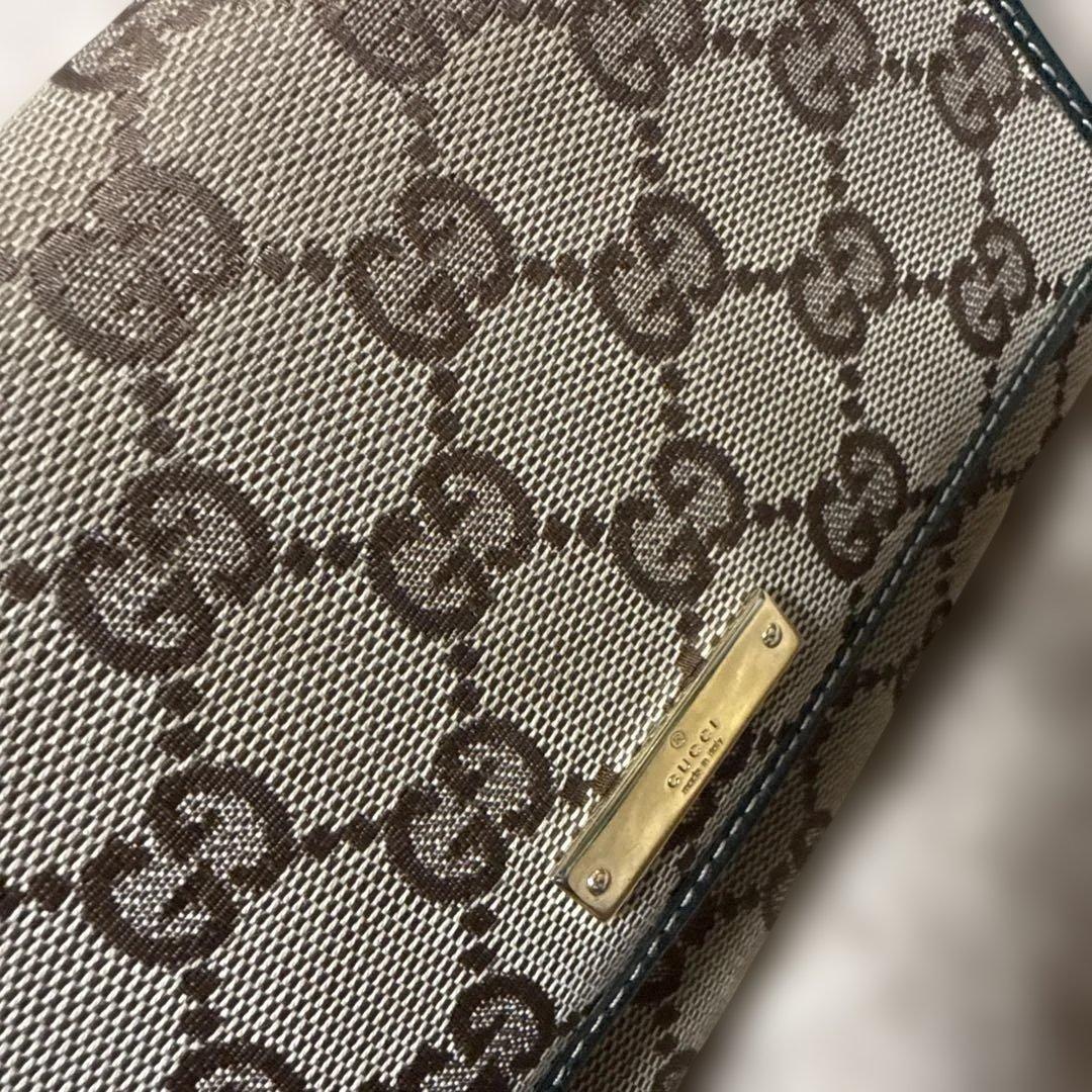 Gucci GGパターン 長財布 グリーン ベージュがま口