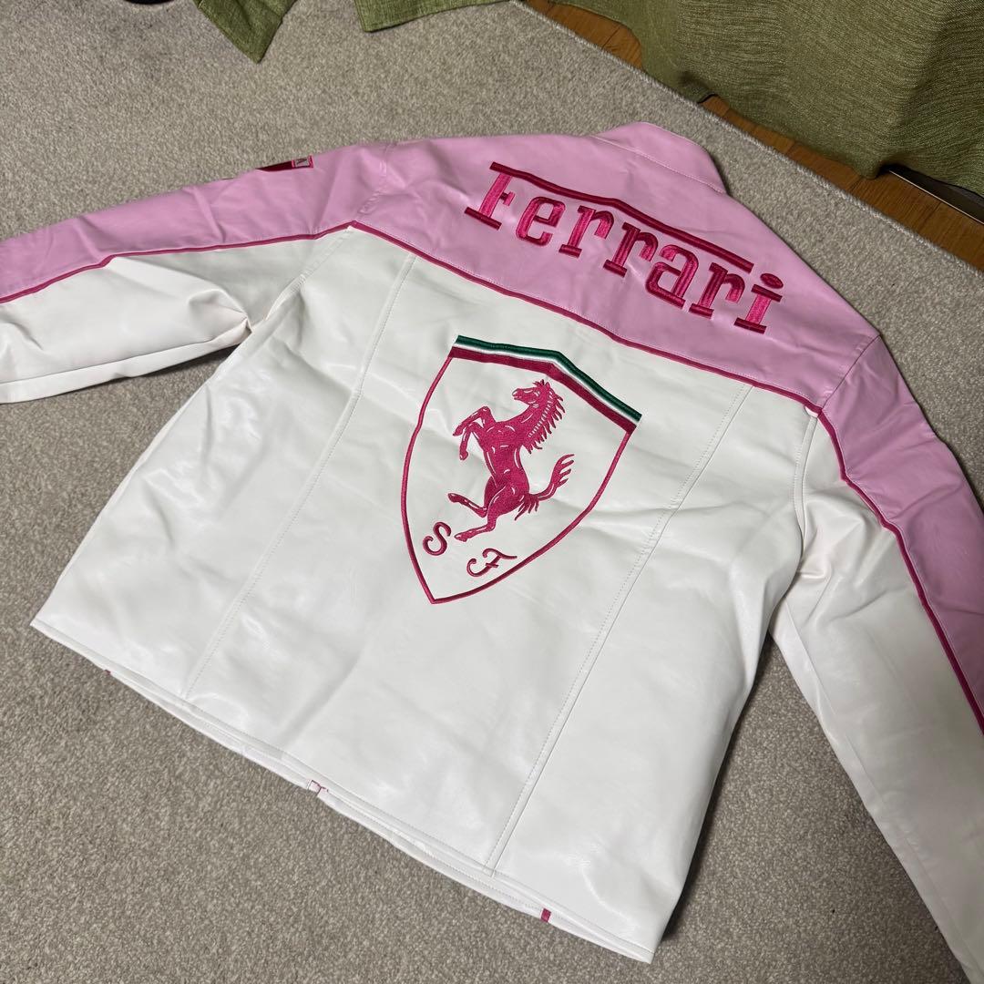 Ferrari フェラーリ レザージャケット 未使用 M ピンク×ホワイト