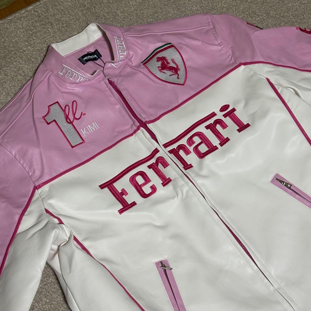 Ferrari フェラーリ レザージャケット 未使用 M ピンク×ホワイト