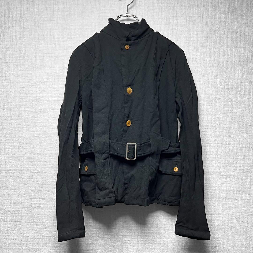 ローブドシャンブル コムデギャルソン ポリ縮絨 ベルトジャケット ハーネス調 黒