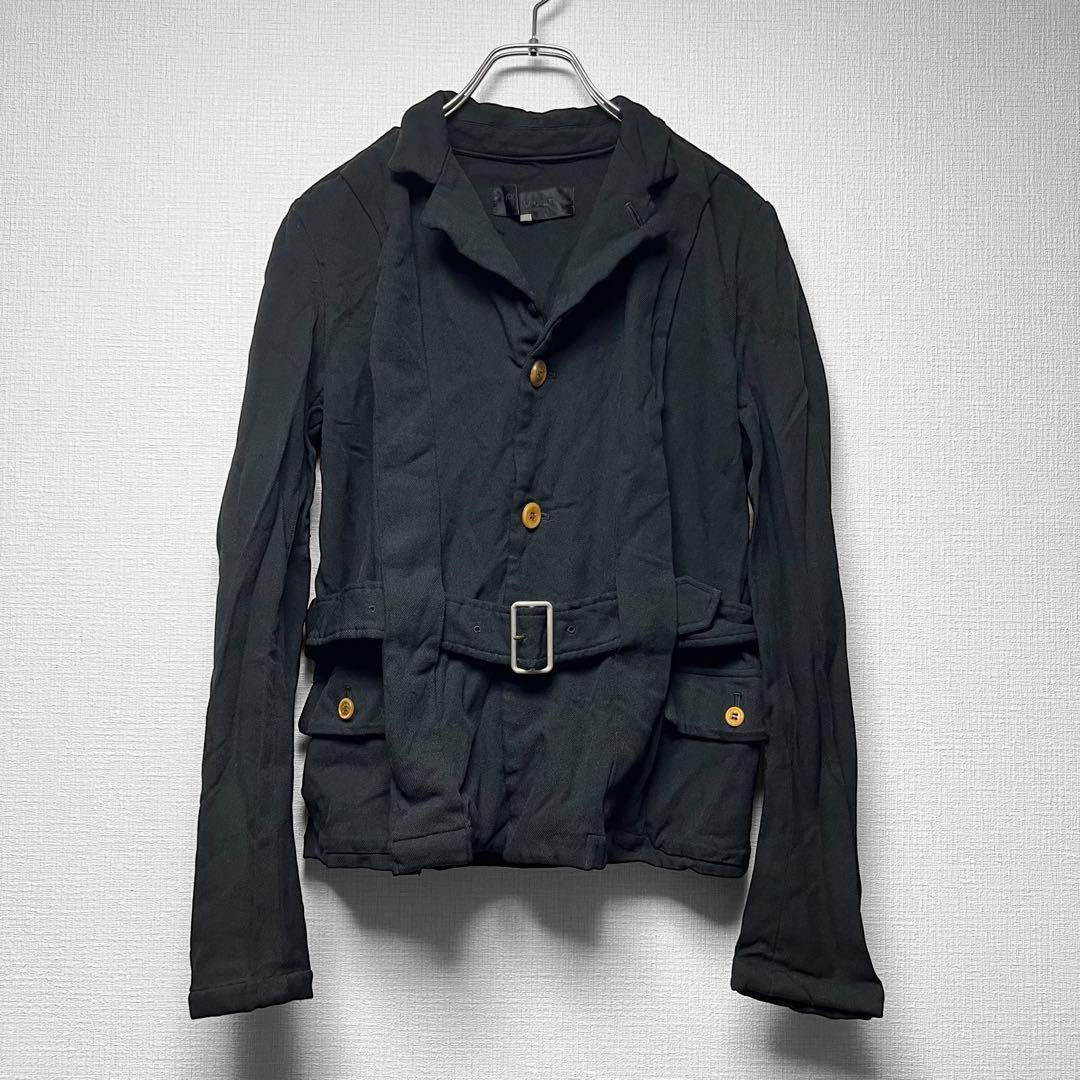 ローブドシャンブル コムデギャルソン ポリ縮絨 ベルトジャケット ハーネス調 黒