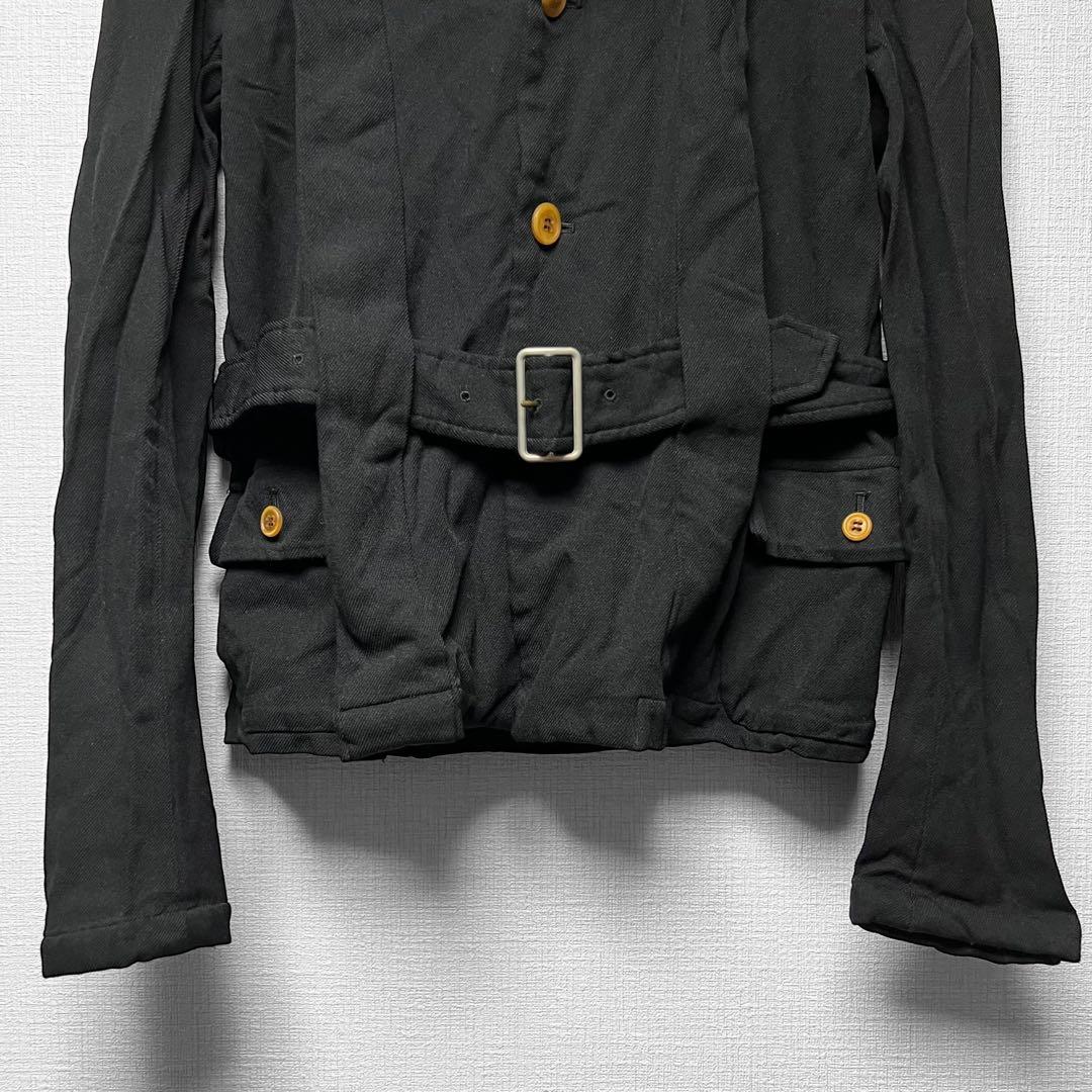 ローブドシャンブル コムデギャルソン ポリ縮絨 ベルトジャケット ハーネス調 黒