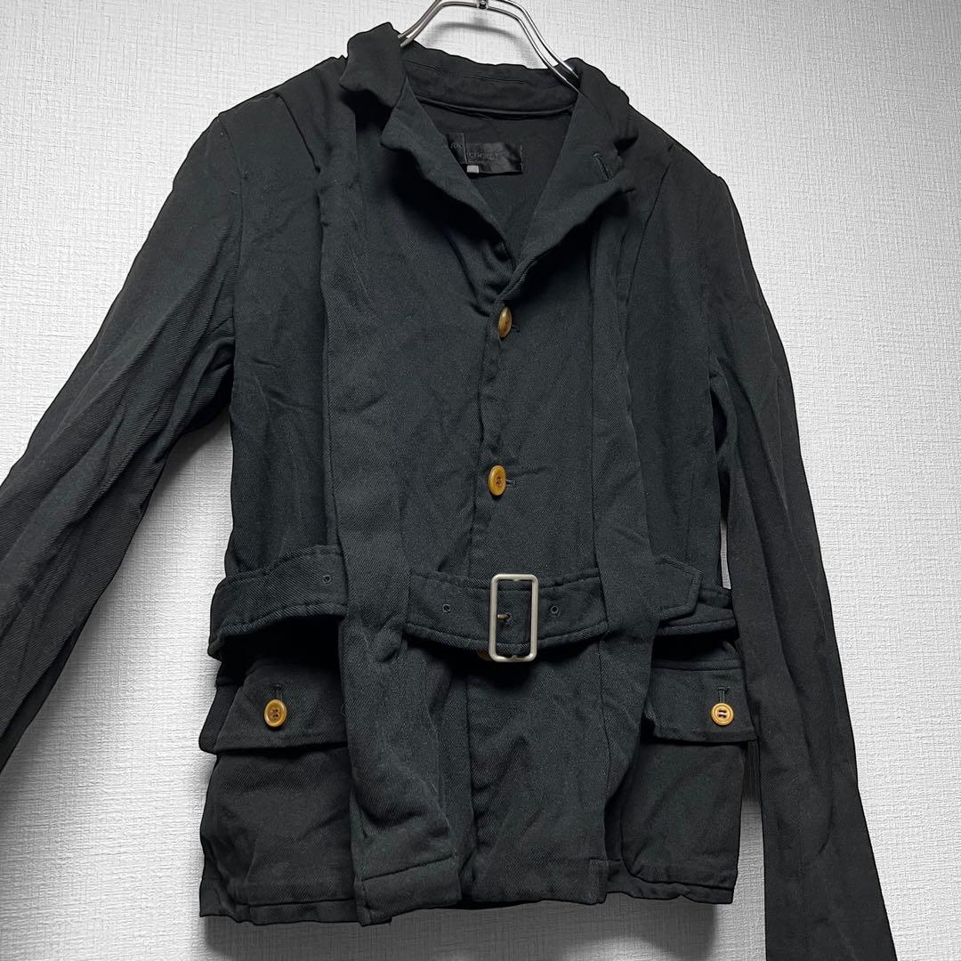 ローブドシャンブル コムデギャルソン ポリ縮絨 ベルトジャケット ハーネス調 黒