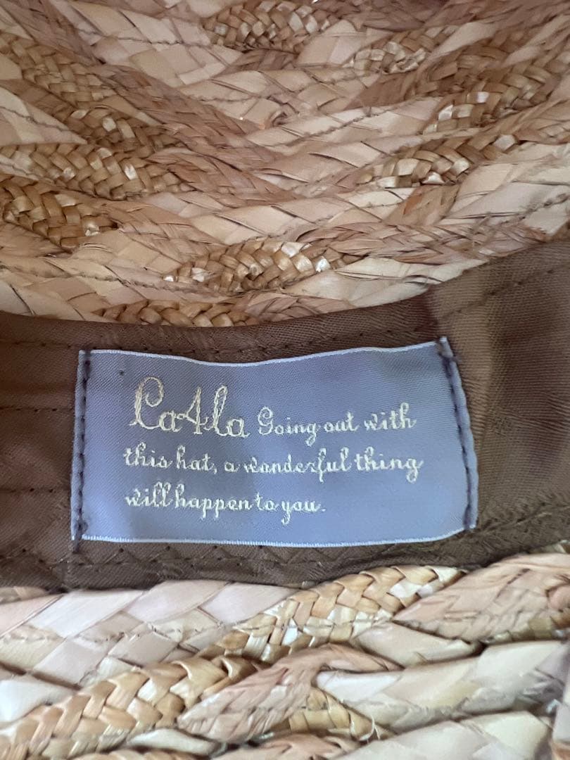 CA4LA 高級麦わら帽子　ストローハット リボン　ベロア　美品