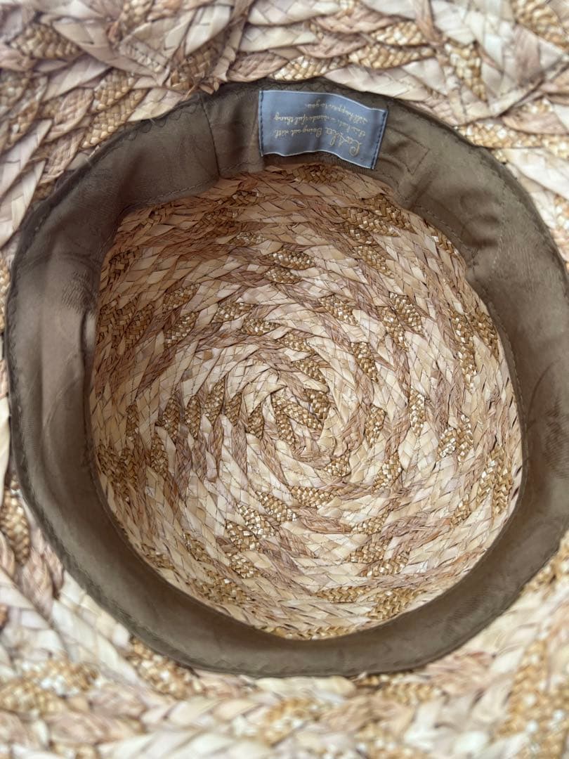 CA4LA 高級麦わら帽子　ストローハット リボン　ベロア　美品