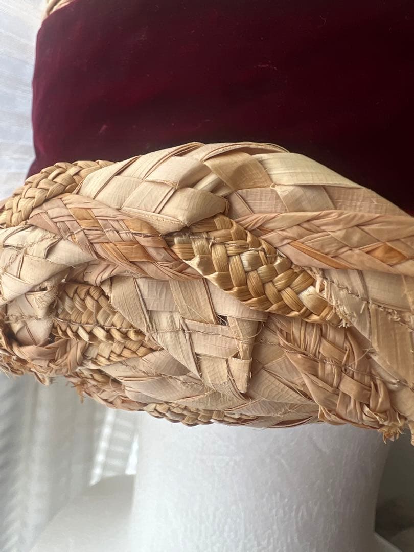 CA4LA 高級麦わら帽子　ストローハット リボン　ベロア　美品