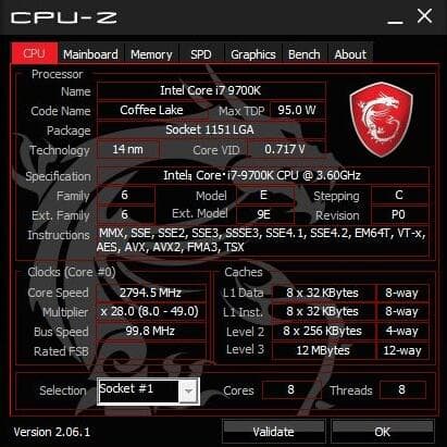 CPU Intel Core i7-9700K