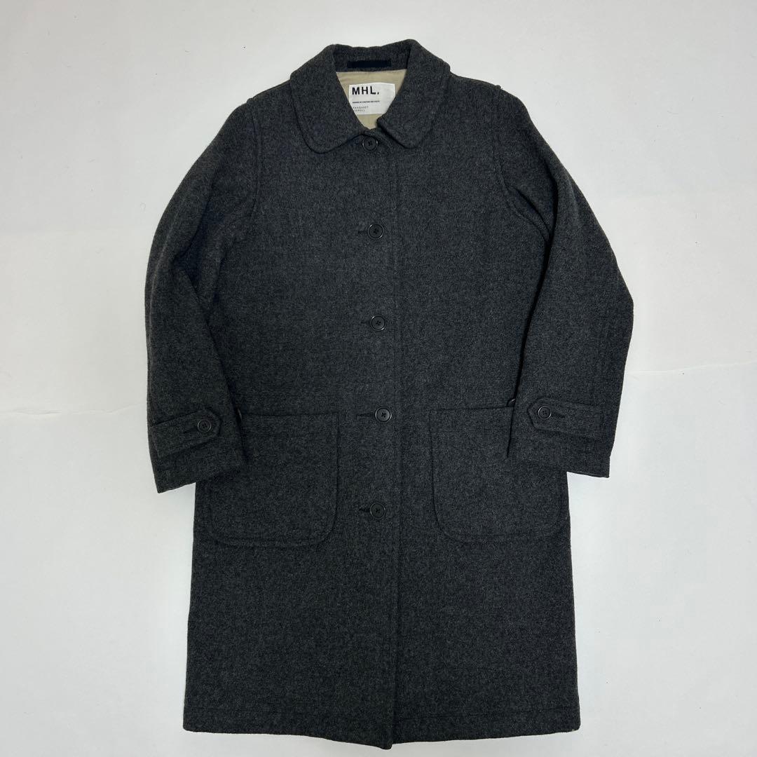 【美品】MHL. 丸襟 ウールコート メルトンコート グレー サイズⅢ