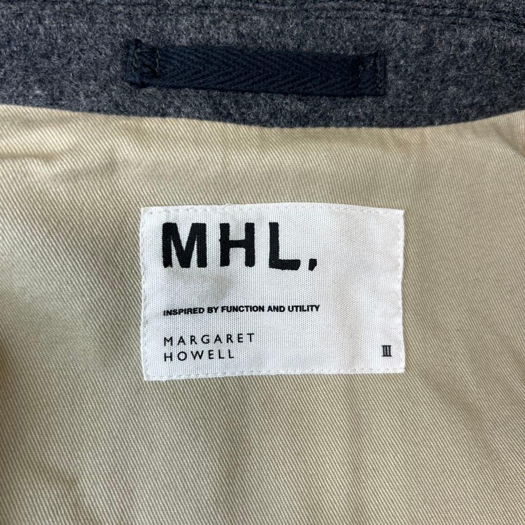 【美品】MHL. 丸襟 ウールコート メルトンコート グレー サイズⅢ