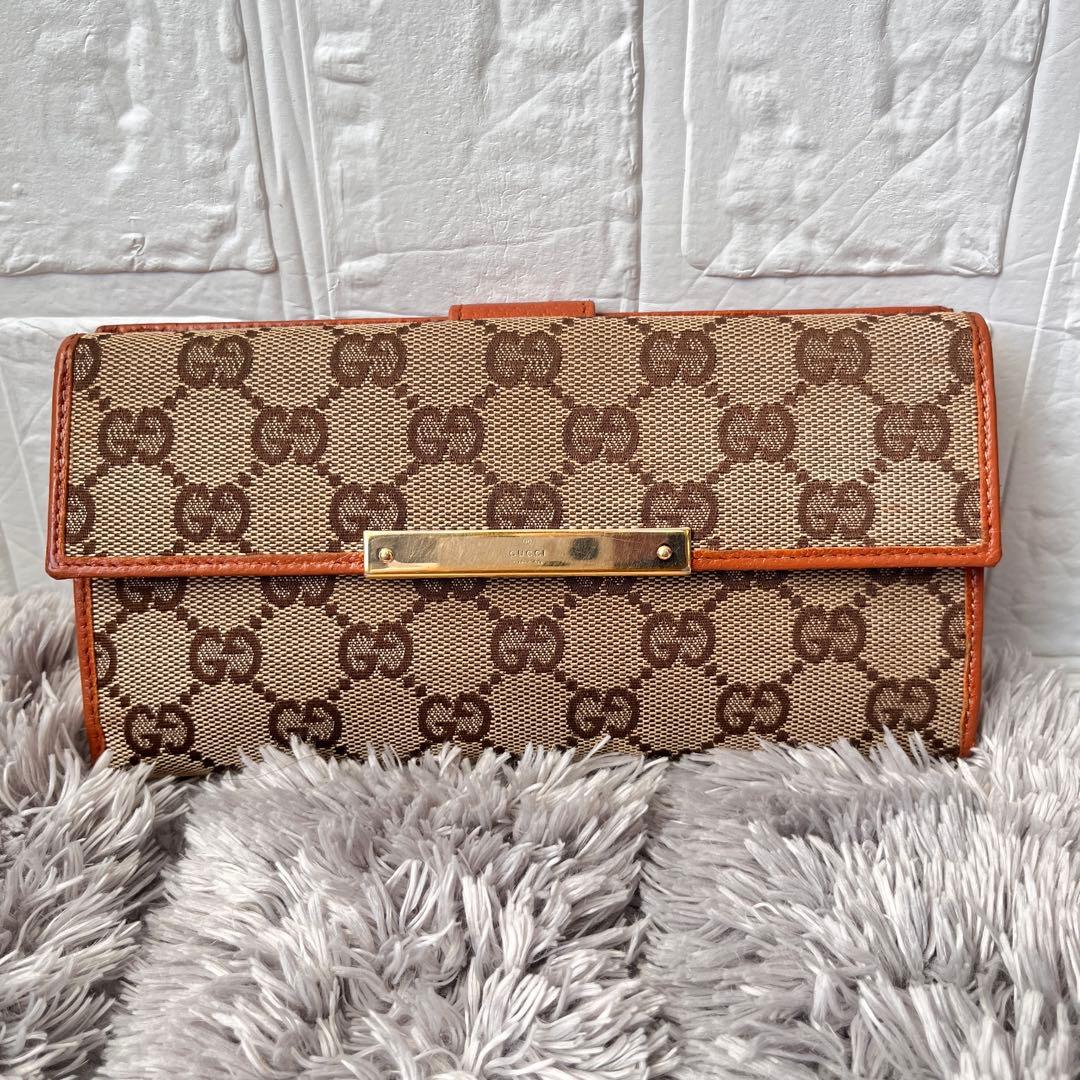 GUCCI✨長財布　GGキャンバス Wホック オレンジブラウン　レディース