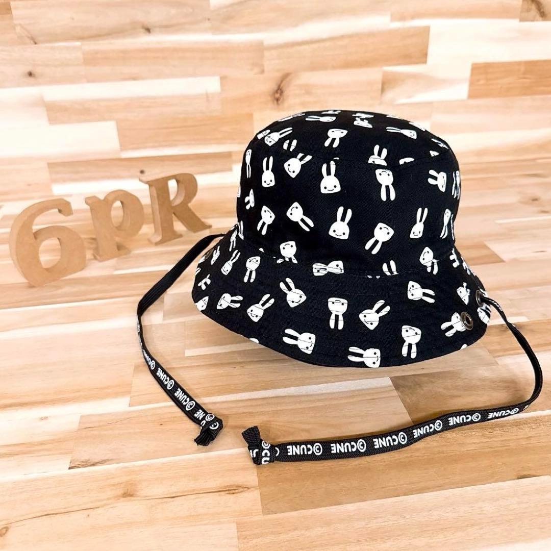 稀少/廃番【キューン】うさぎ リバーシブル バケットハット総柄 黒×白 ブラウン