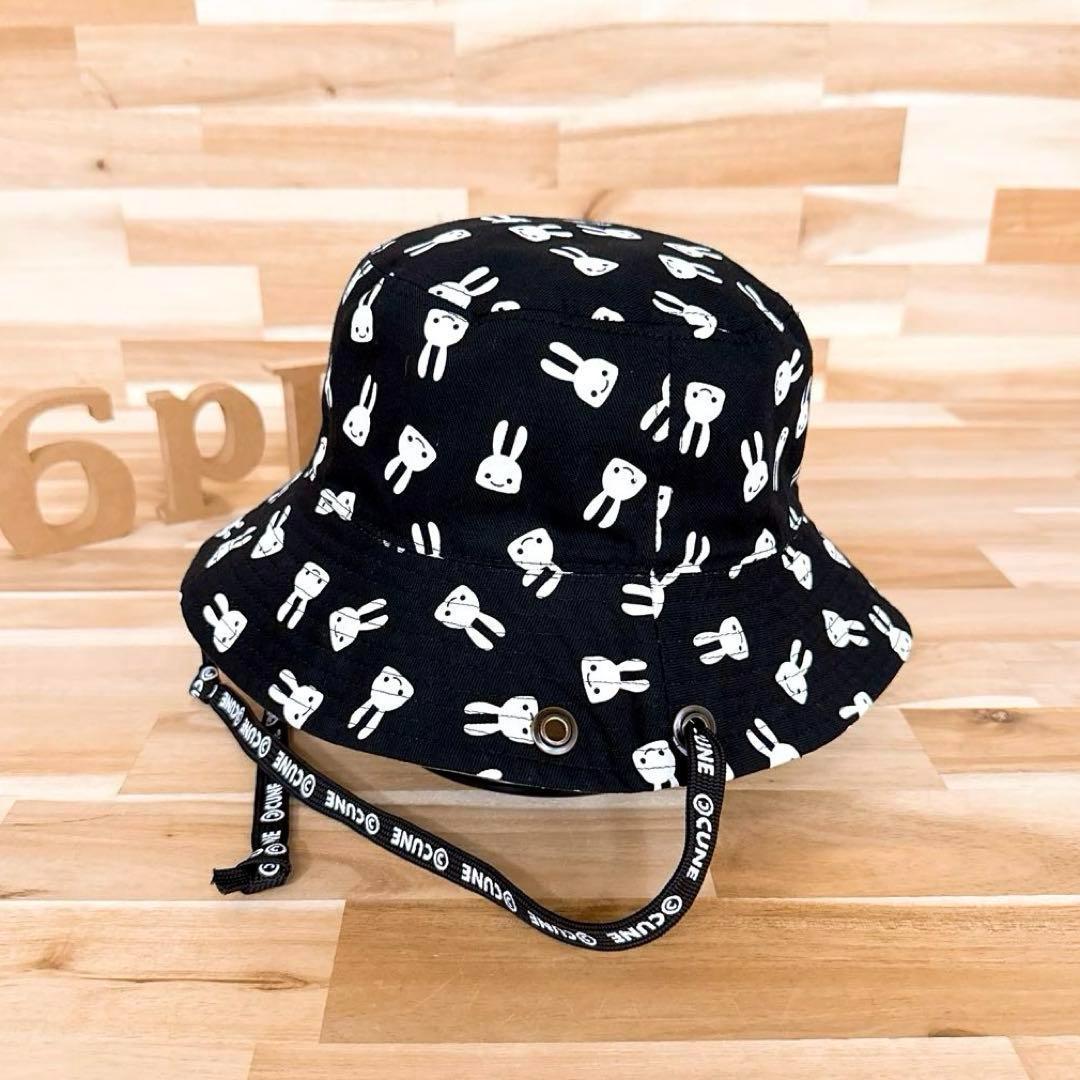 稀少/廃番【キューン】うさぎ リバーシブル バケットハット総柄 黒×白 ブラウン