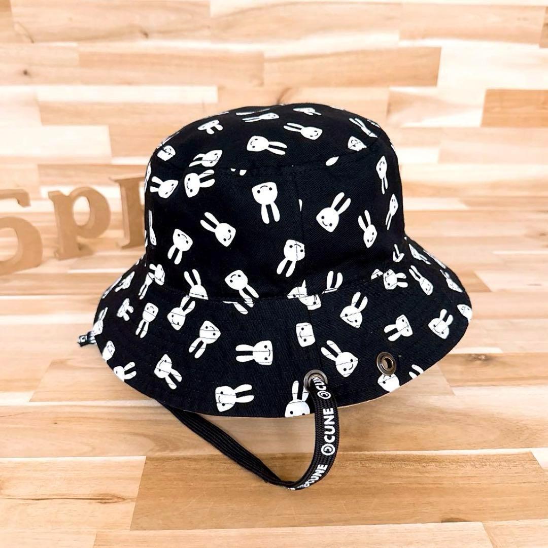 稀少/廃番【キューン】うさぎ リバーシブル バケットハット総柄 黒×白 ブラウン