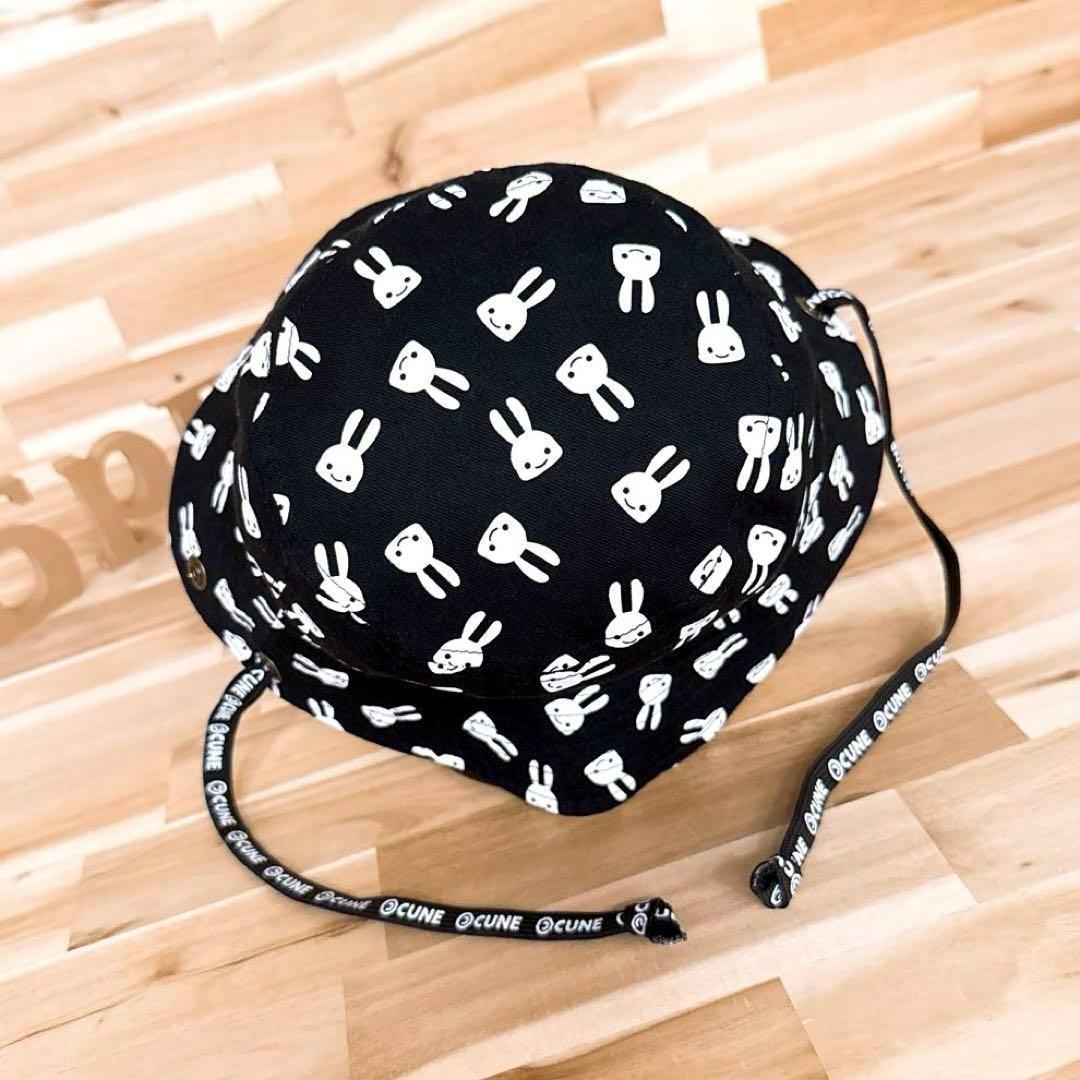 稀少/廃番【キューン】うさぎ リバーシブル バケットハット総柄 黒×白 ブラウン