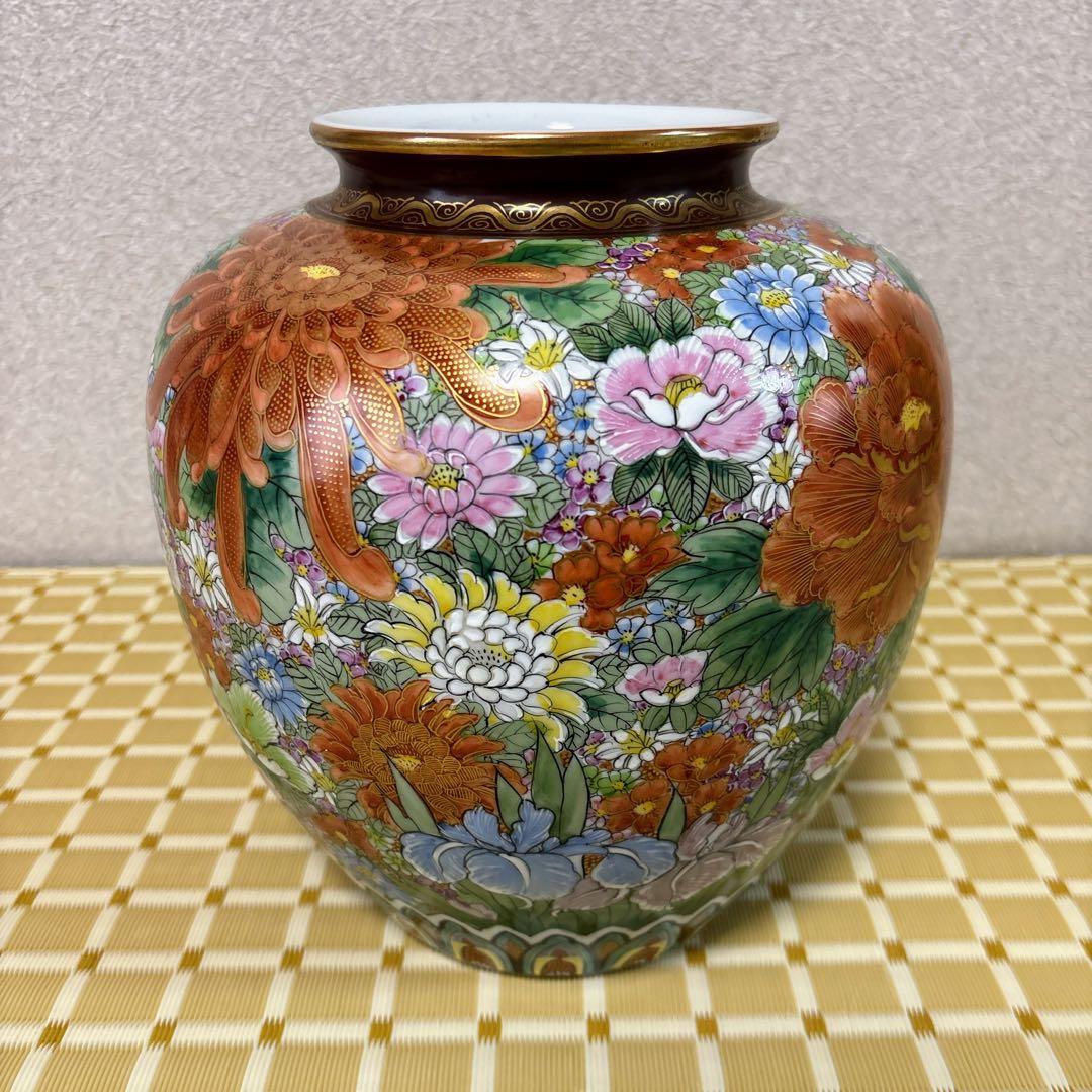 九谷焼　錦苑窯　花詰　金彩　8号花瓶　花瓶　花器　フラワーベース