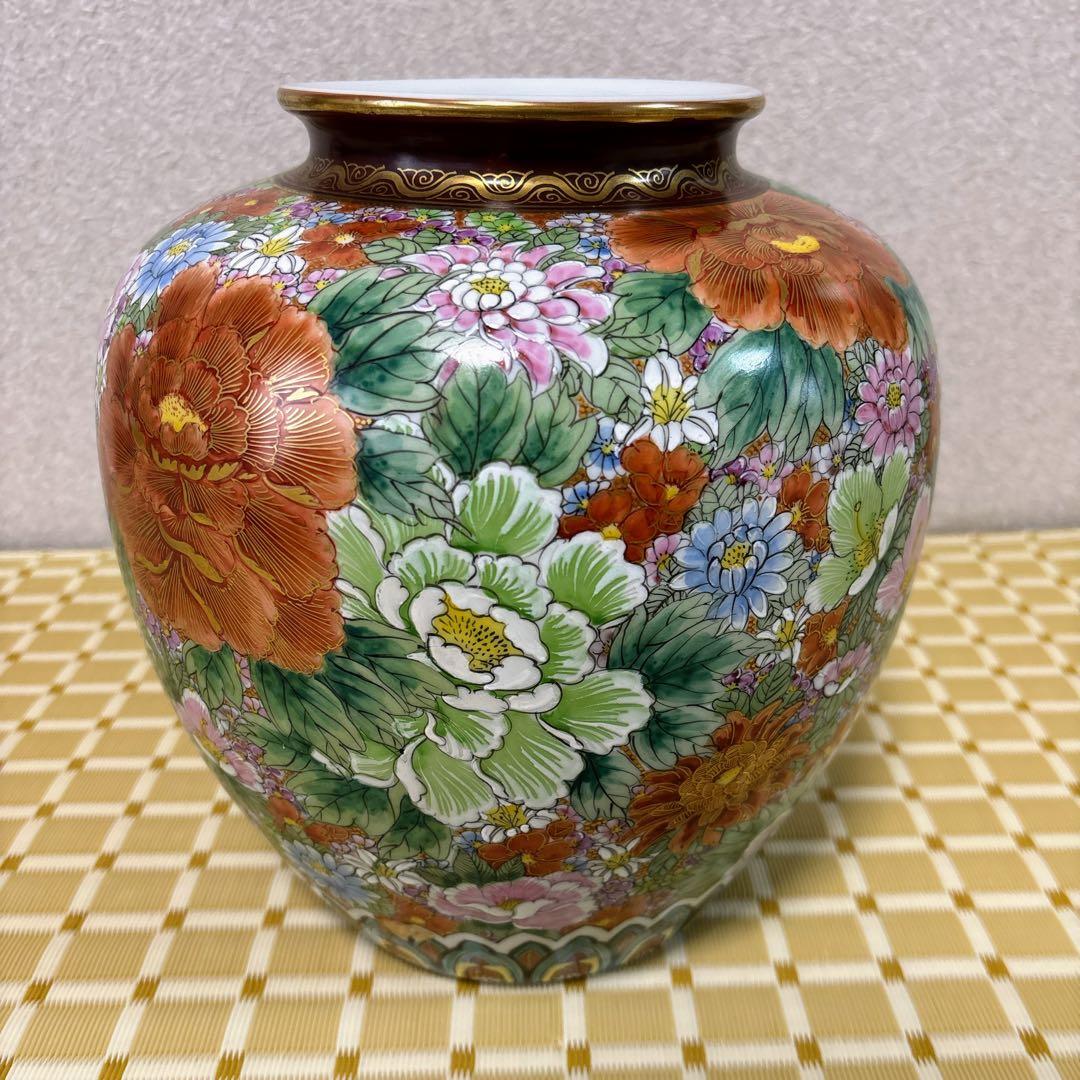 九谷焼　錦苑窯　花詰　金彩　8号花瓶　花瓶　花器　フラワーベース