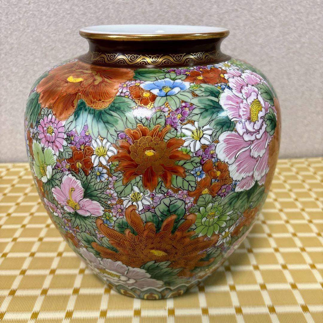 九谷焼　錦苑窯　花詰　金彩　8号花瓶　花瓶　花器　フラワーベース