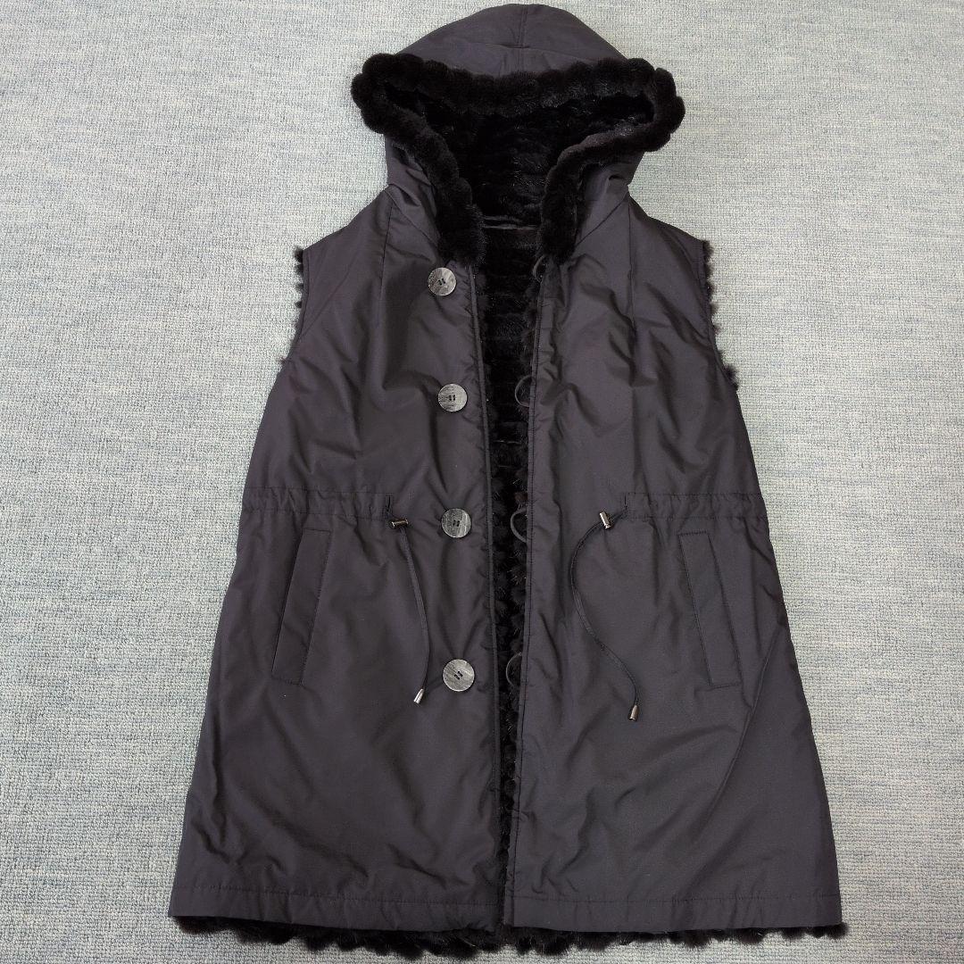 ア*ア様 フード付き ブラックミンクリバーシブルジレ