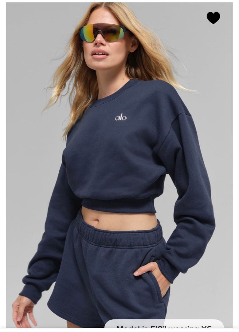 正規品　alo クロップド Accolade クルーネック トレーナー ネイビー