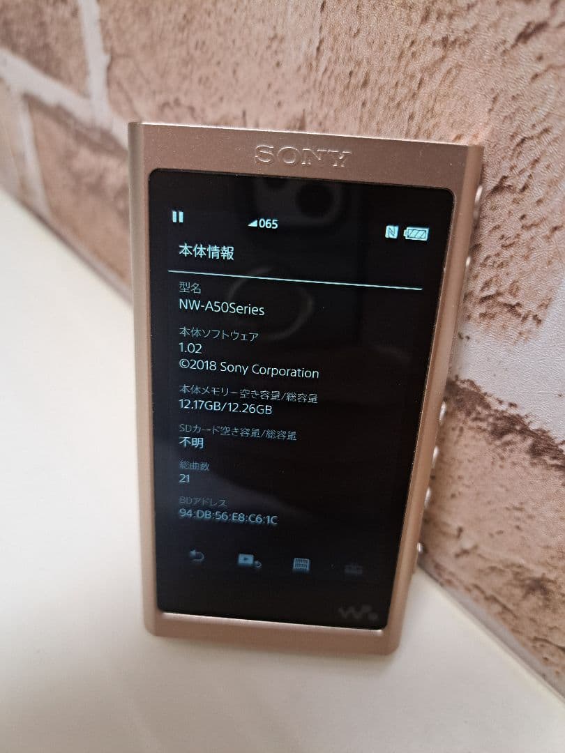 ソニーウォークマン　NW−A55　管理ナンバー5530672