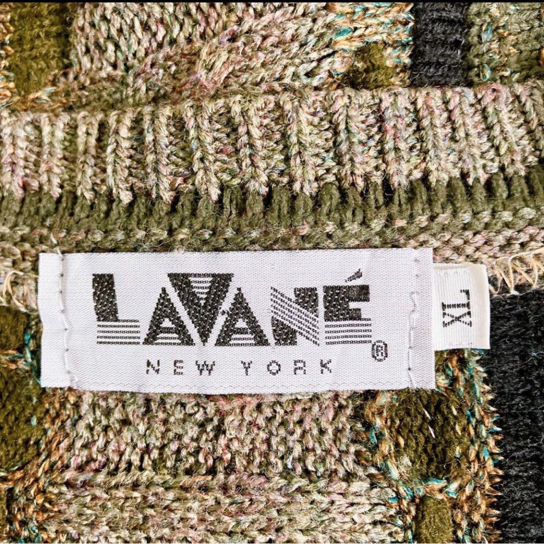 LAVANE USA製 アクリル 立体 総柄 3Dニット ダークグリーン系