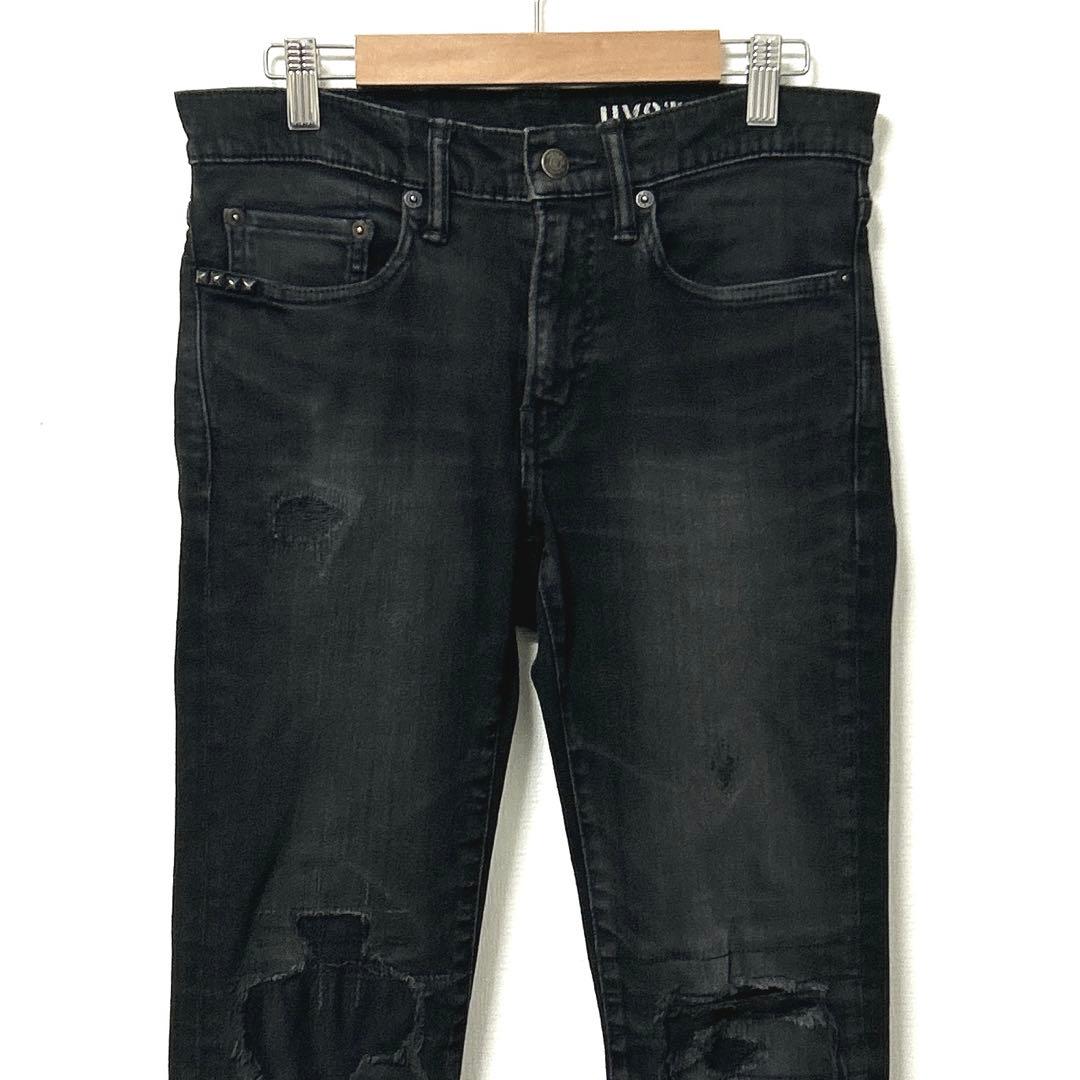 HYSTERIC GLAMOUR　リメイクスリムパンツ　ストレッチダメージデニム