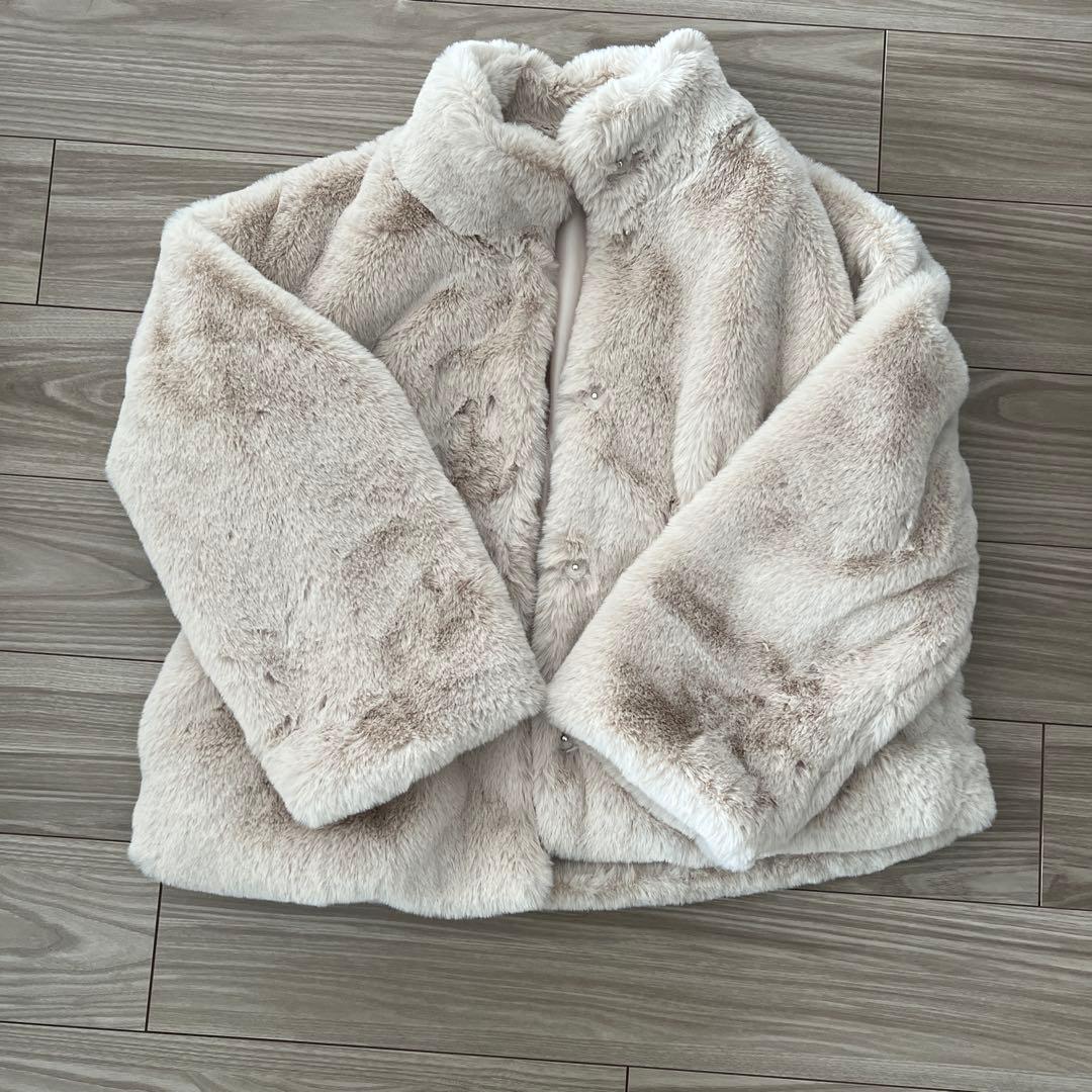 ※china※スタンドカラー フェイクファーコート ライトベージュ