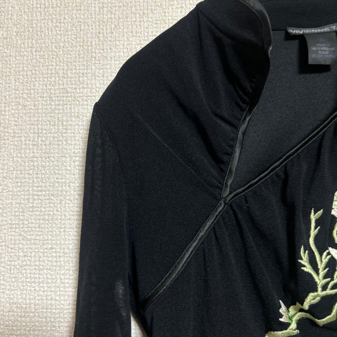 Vivienne Tam 花柄刺繍 シアーブラウス ブラック チャイナ風 長袖