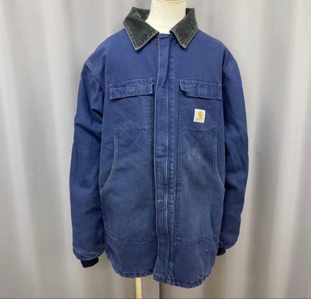 アメリカ古着　カーハート ダック　ワークジャケット　ネイビー　フェード