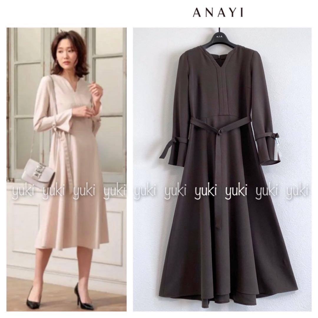 ANAYI マットポリエステル スキッパーワンピース 36