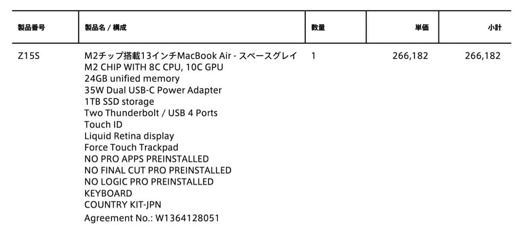 M2 MacBook Airメモリ24GB 1TB SSD USキーボード