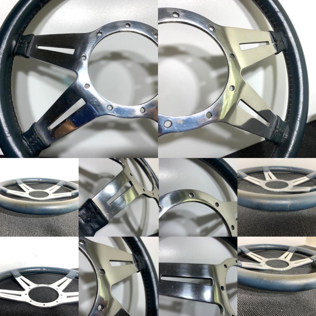 レカラ MK9 ネイビー系レザーステアリング 36.5パイ ポリッシュスポーク