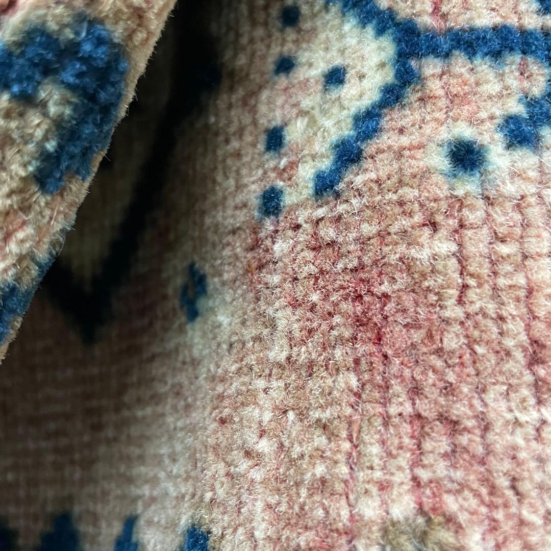 115×72cm ◇トルコヴィンテージラグ　ブラウン615　ブルー　幾何学模様