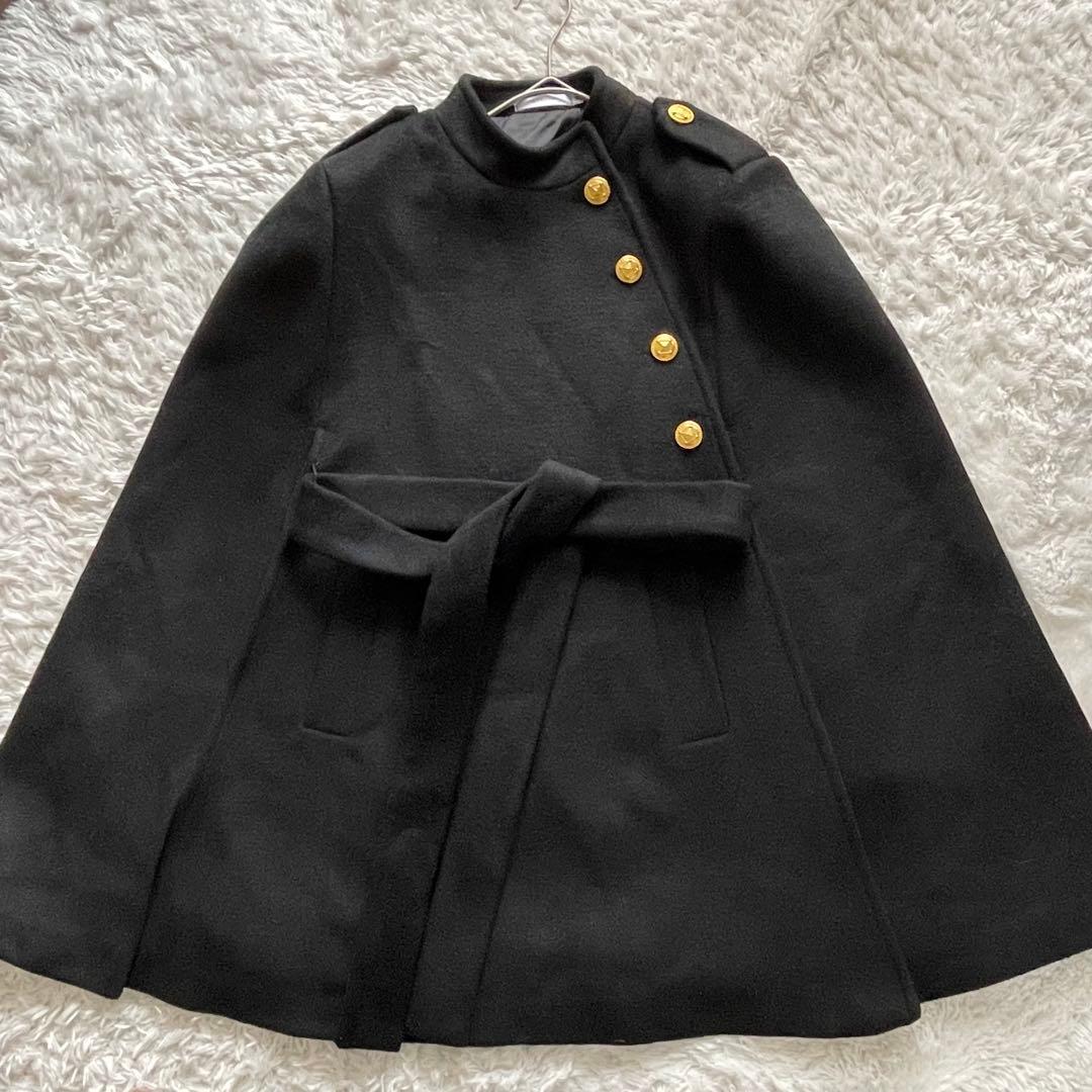エヌフレーム 金ボタン クラシックケープコート ウール バンドカラー