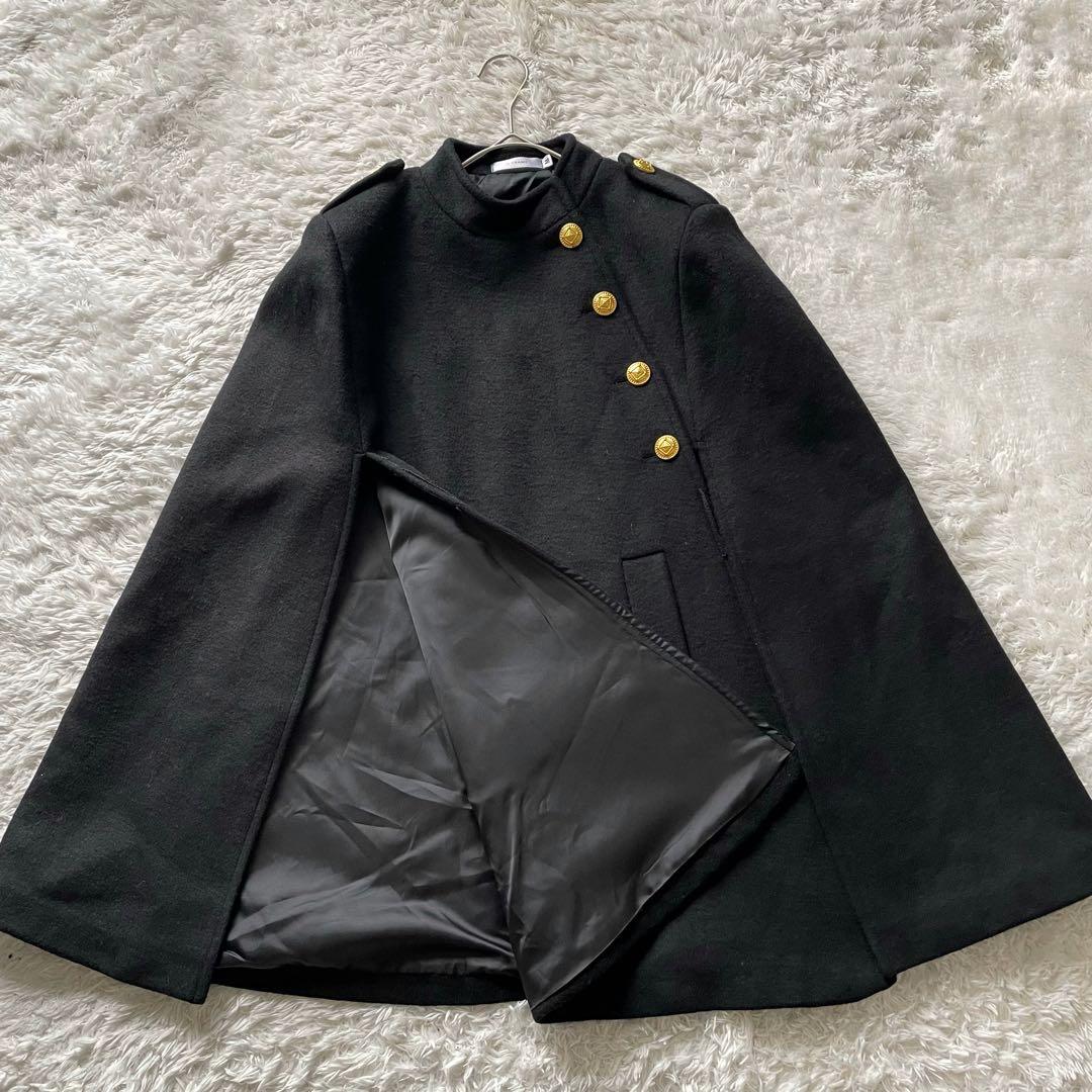 エヌフレーム 金ボタン クラシックケープコート ウール バンドカラー