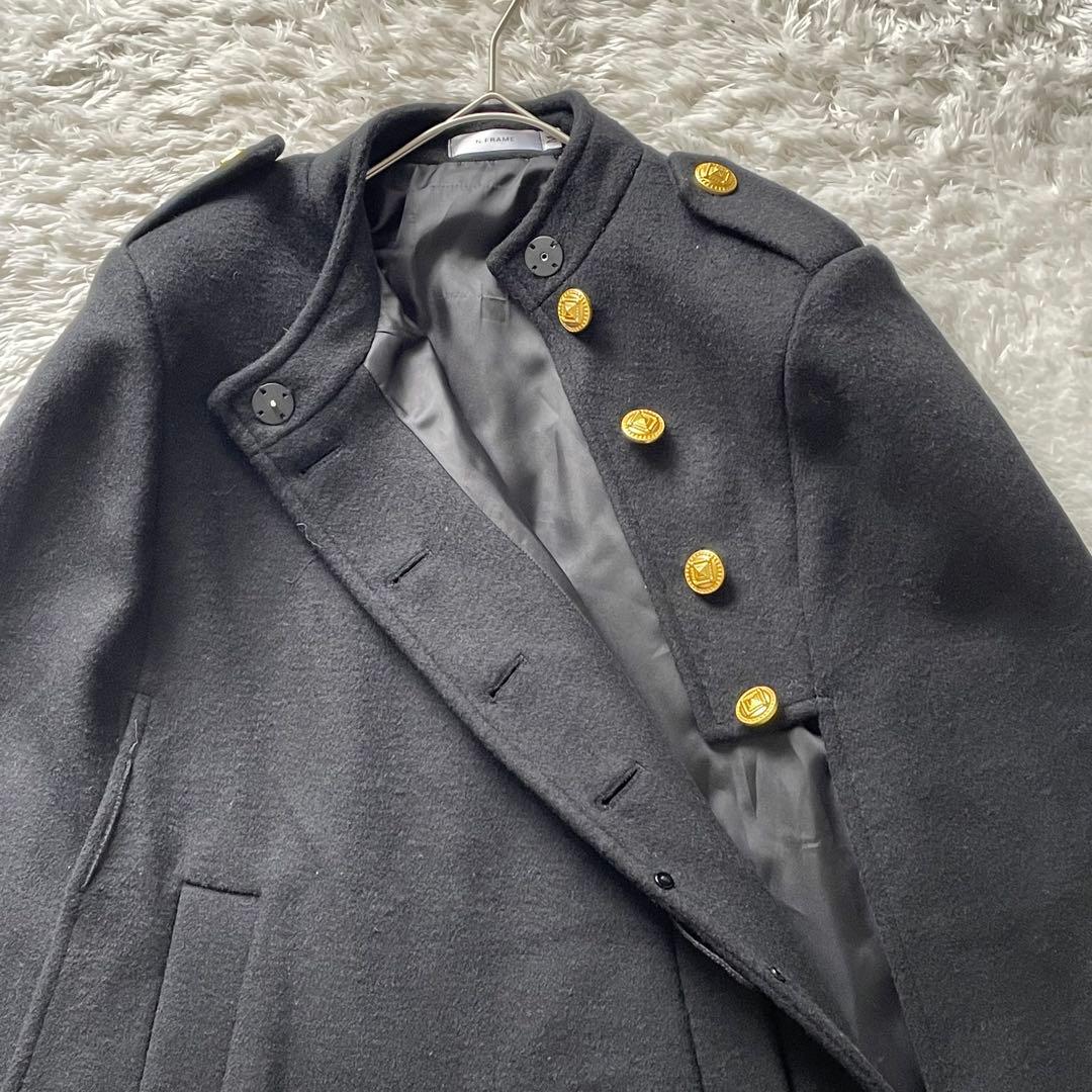 エヌフレーム 金ボタン クラシックケープコート ウール バンドカラー