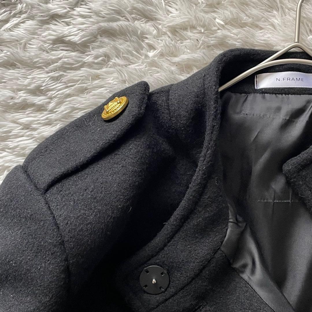 エヌフレーム 金ボタン クラシックケープコート ウール バンドカラー